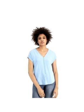 NWT Bar III Plus Size Seamed V-Neck Top in Vista Blue